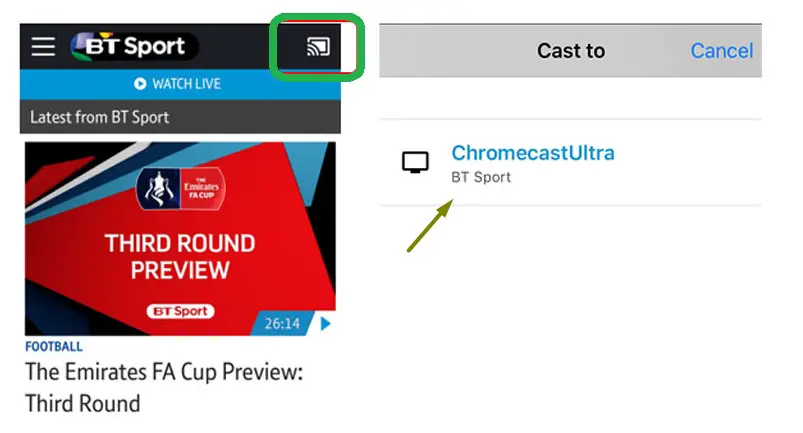 How to cast BT Sport to TV