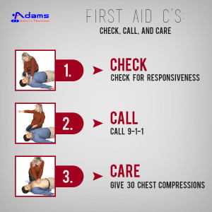 What are the 3 cs in the emergency action steps?