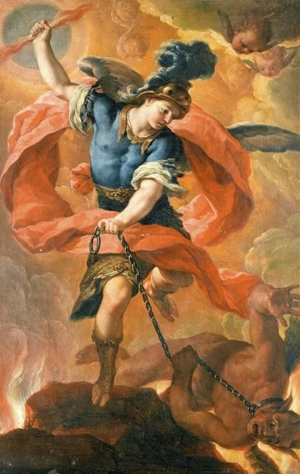 Which angel has a flaming sword?